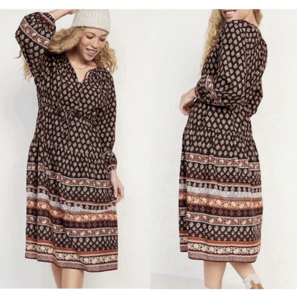 Old Navy Dress Womens XXL Maxi Floral Tiered Peasant Prairie Cottagecore New